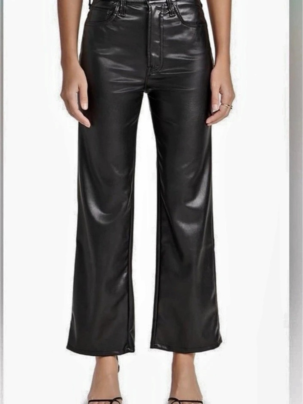 Mother The Rambler Faux Leather High Rise Jeans Black Waist 28